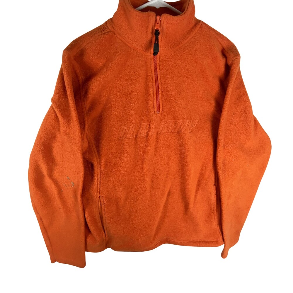 Old Navy Sweatshirt Mens Medium Orange 1/4 Zip Fleece Pullover Embroidered Logo